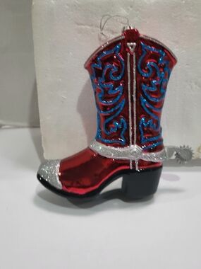 SCF Rare Jumbo Glass Glitter Cowboy Boot Christmas Ornament 7.5" HTF